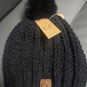 C.C Kids Black Knit Pom Pom Beanie